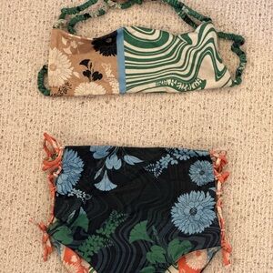Free People Mixed Print Bandeau Bikini Set in Green, Blue, Tan, Black, Coral